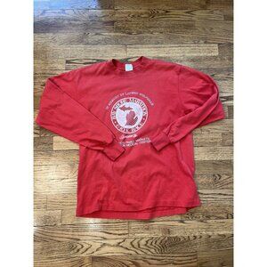 VINTAGE MICHIGAN BAY SHORE MARATHON RED LONG SLEEVE SHIRT HEF-T USA MADE-LARGE